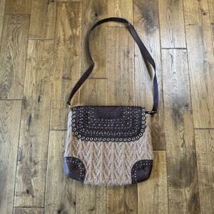 The Sak Pink Label Women's VTG Cable Knit & Cowhide Leather Boho Bag